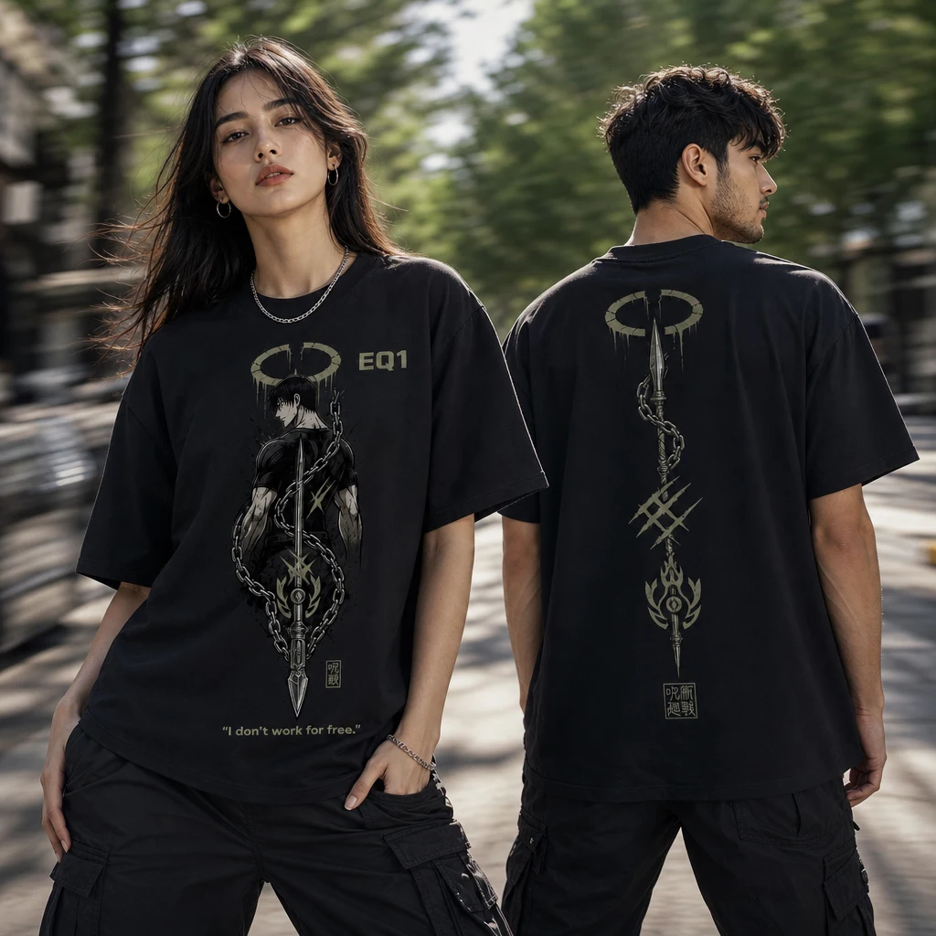 Toji Fushiguro Symbol Totem T-shirt — on-model front and back view