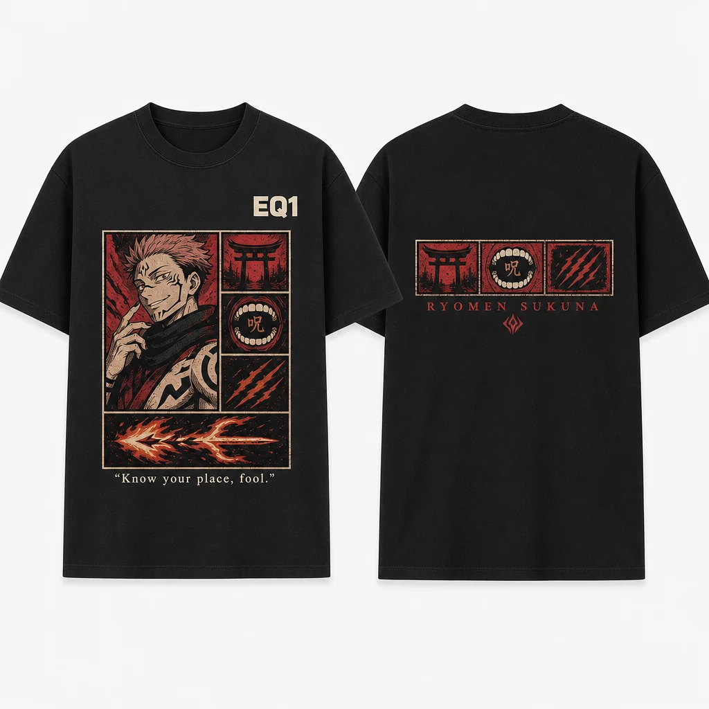 Ryomen Sukuna Emblem Grid T-shirt — product front and back view