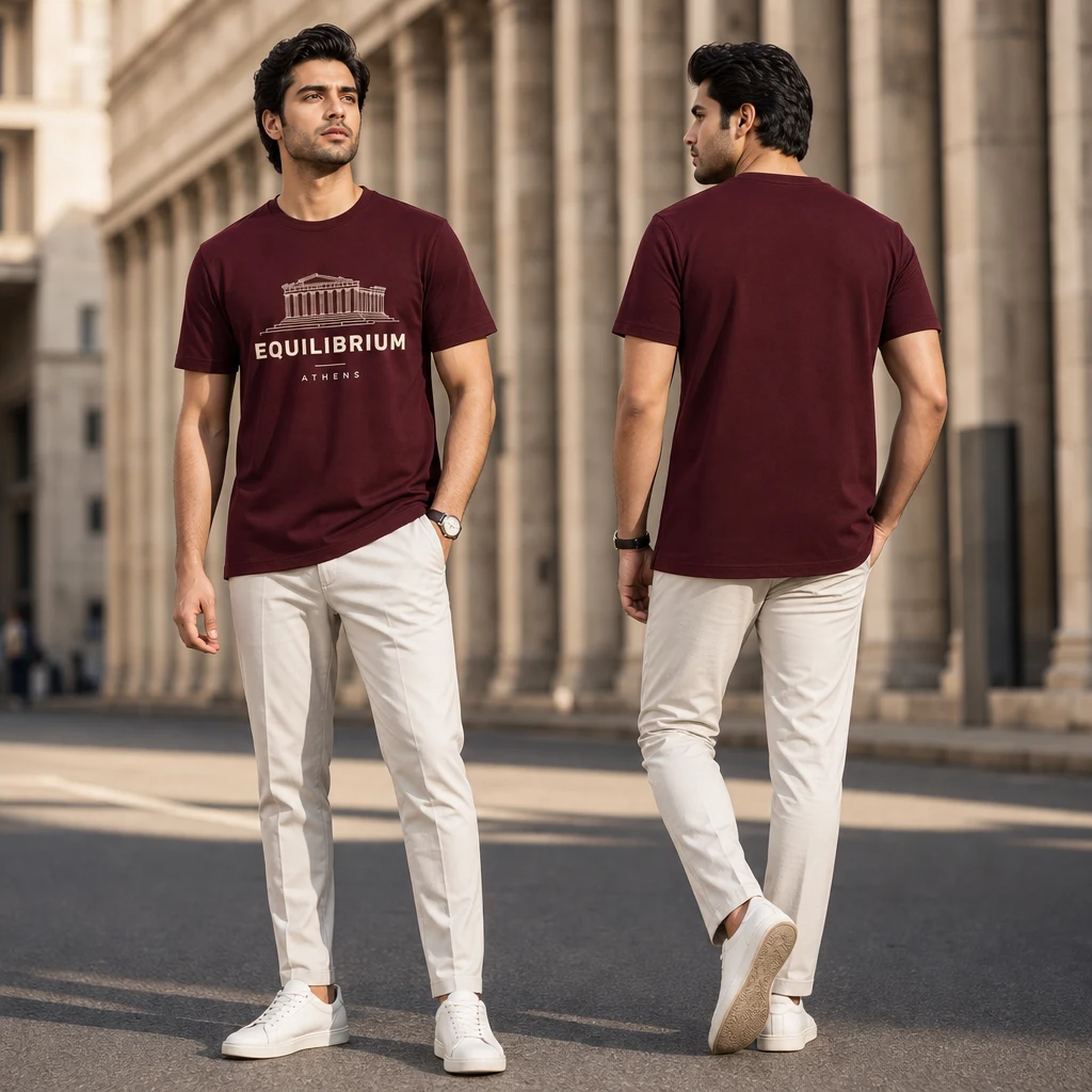 Athens Parthenon Order T-shirt — on-model front and back view