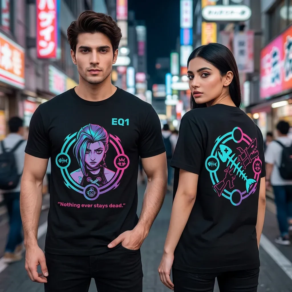 Jinx Elemental Halo T-shirt — on-model front and back view