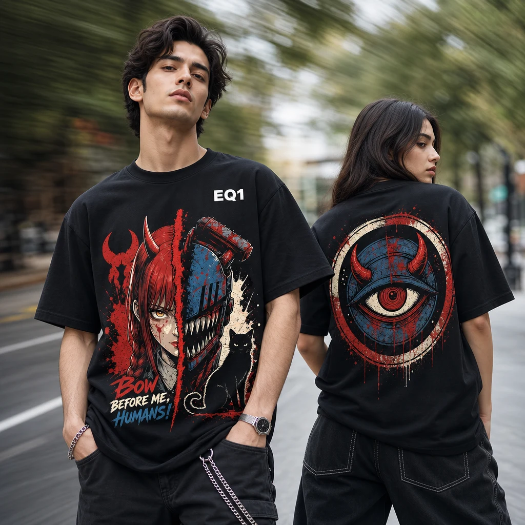 Power Split Portrait T-shirt — on-model front and back view