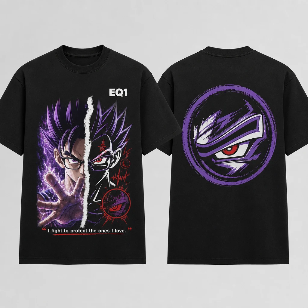 Gohan Split Portrait T-shirt — product front and back view