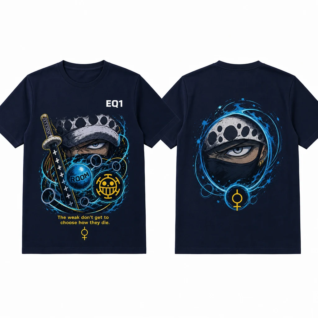 Trafalgar Law Eyes and Power T-shirt — product front and back view