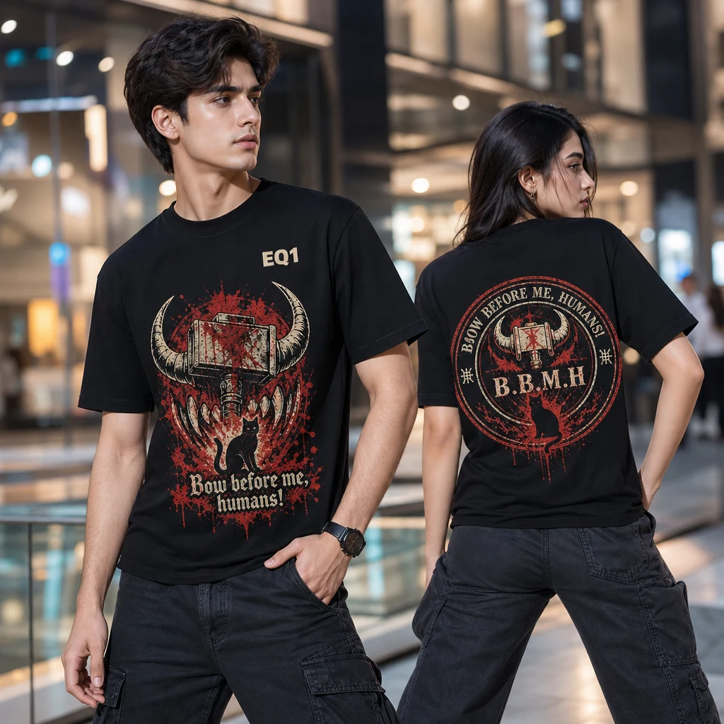 Power Distressed Stamp T-shirt — on-model front and back view