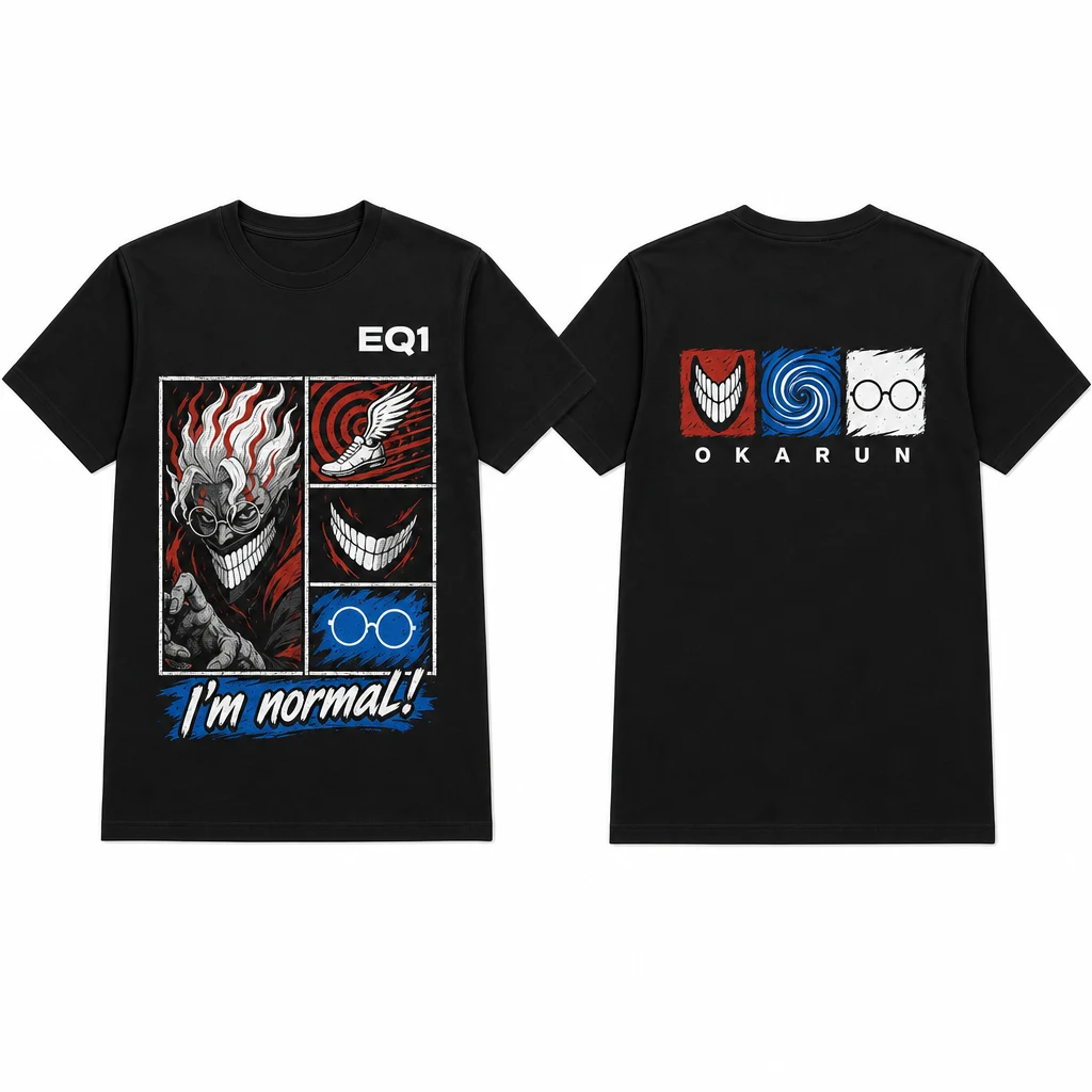 Okarun Emblem Grid T-shirt — product front and back view