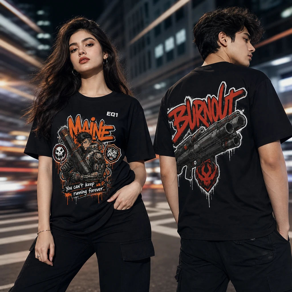 Maine Graffiti Burst T-shirt — on-model front and back view