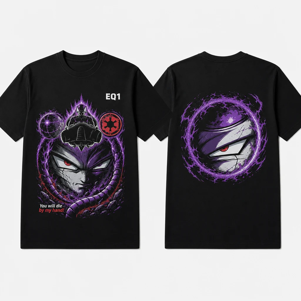 Frieza Eyes and Power T-shirt — product front and back view