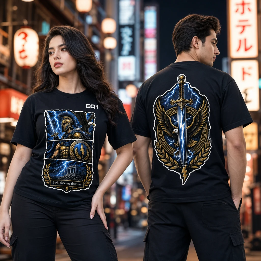 Heron Panel Stack T-shirt — on-model front and back view