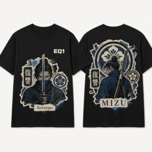 Mizu Sticker Crest T-shirt — product front and back view