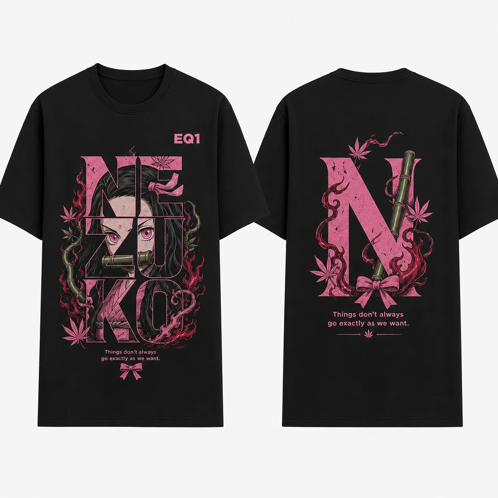 Nezuko Kamado Typography Tower T-shirt — product front and back view