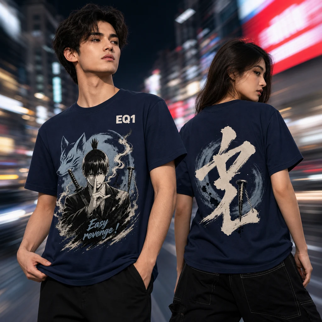 Aki Hayakawa Monochrome Ink T-shirt — on-model front and back view