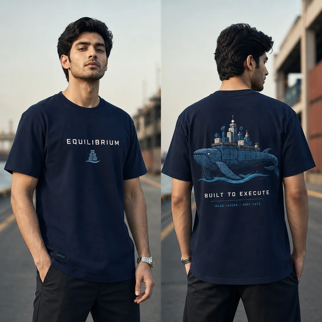 Container Titan Software Leviathan T-shirt — on-model front and back view