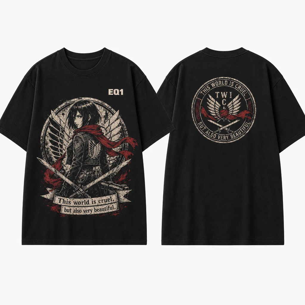 Mikasa Ackerman Distressed Stamp T-shirt — product front and back view