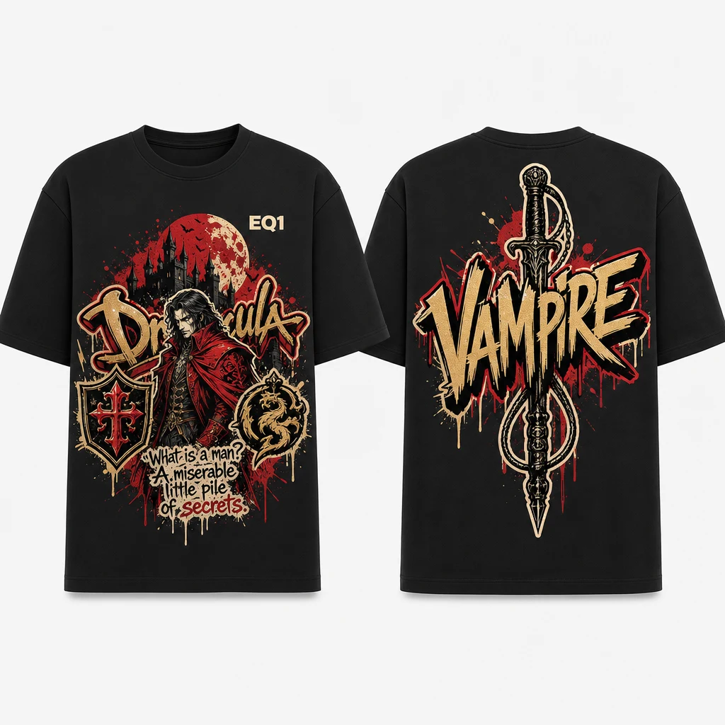 Dracula Graffiti Burst T-shirt — product front and back view