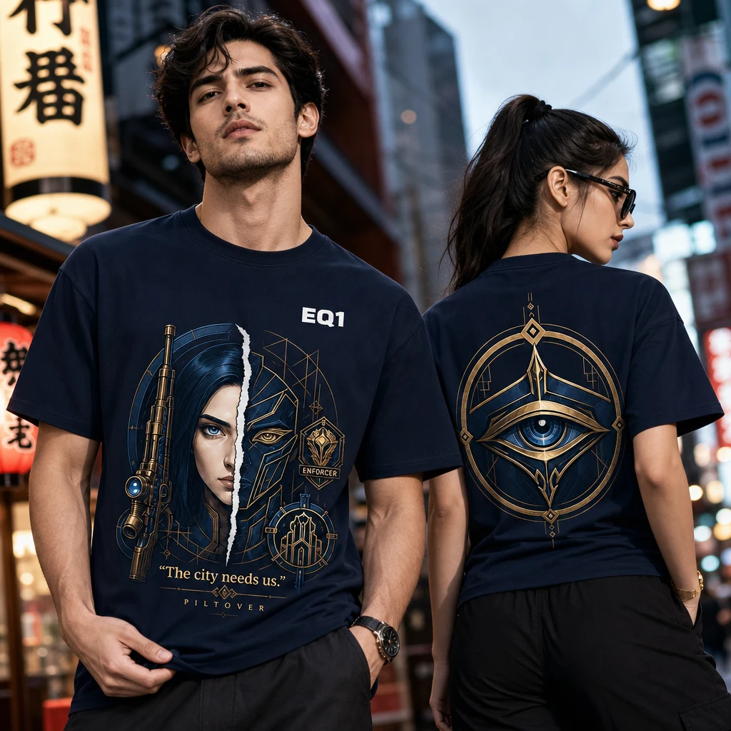 Caitlyn Kiramman Split Portrait T-shirt — on-model front and back view