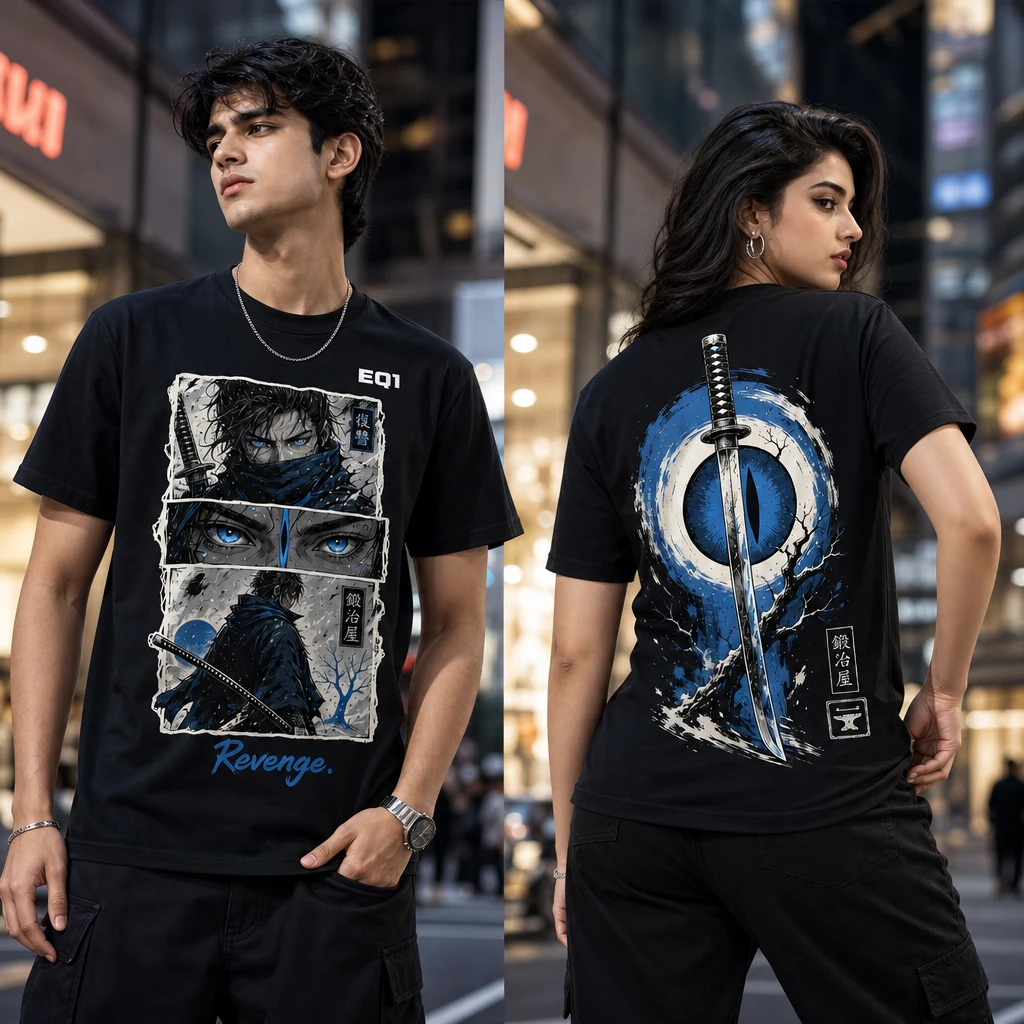 Mizu Panel Stack T-shirt — on-model front and back view
