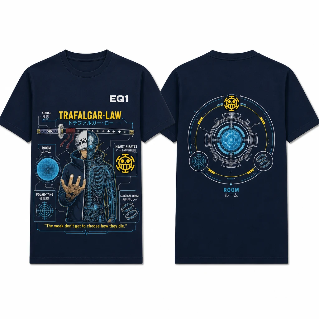 Trafalgar Law Technical Cutaway T-shirt — product front and back view