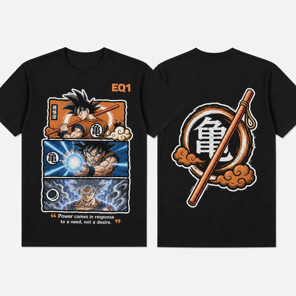 Goku Panel Stack T-shirt — product front and back view