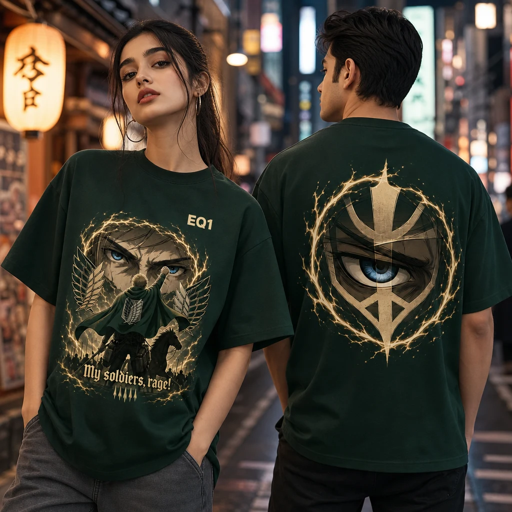 Erwin Smith Eyes and Power T-shirt — on-model front and back view