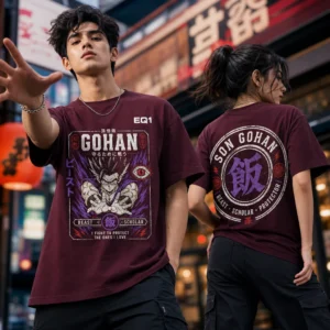 Gohan Vintage Label T-shirt — on-model front and back view