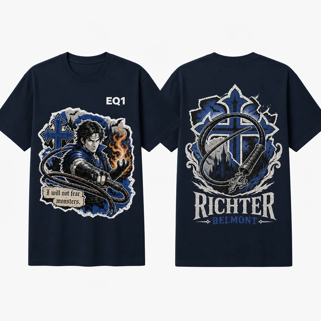 Richter Belmont Sticker Crest T-shirt — product front and back view