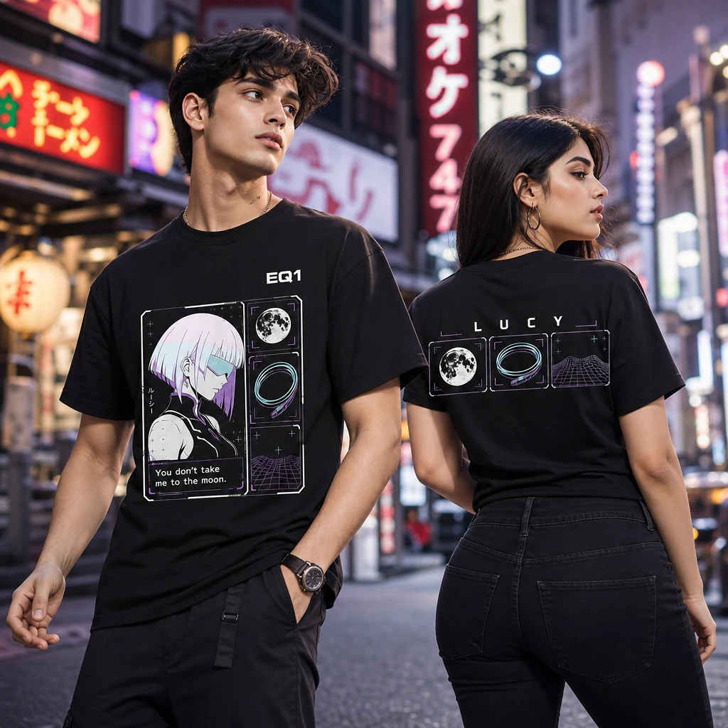 Lucy Emblem Grid T-shirt — on-model front and back view