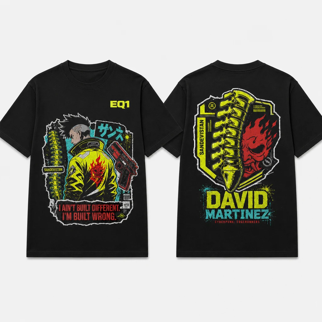 David Martinez Sticker Crest T-shirt — product front and back view