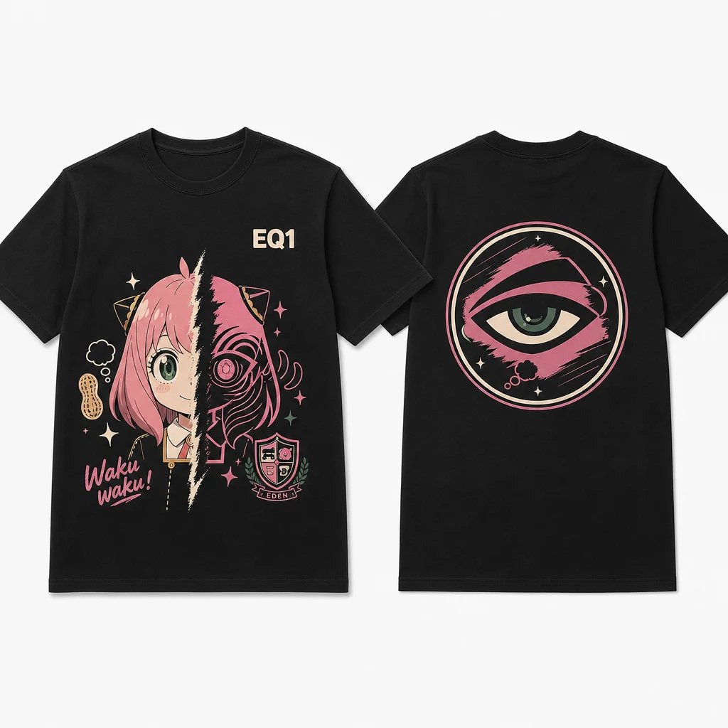 Anya Forger Split Portrait T-shirt — product front and back view