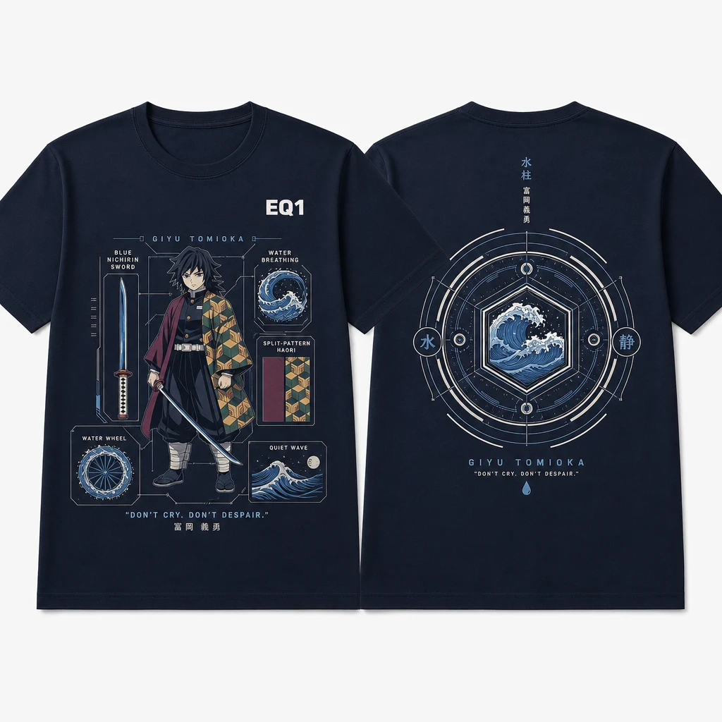 Giyu Tomioka Technical Cutaway T-shirt — product front and back view