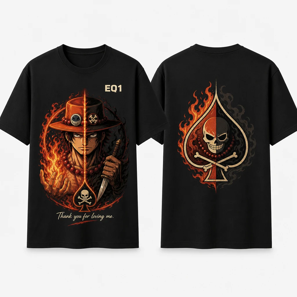 Portgas D. Ace Duality Split T-shirt — product front and back view