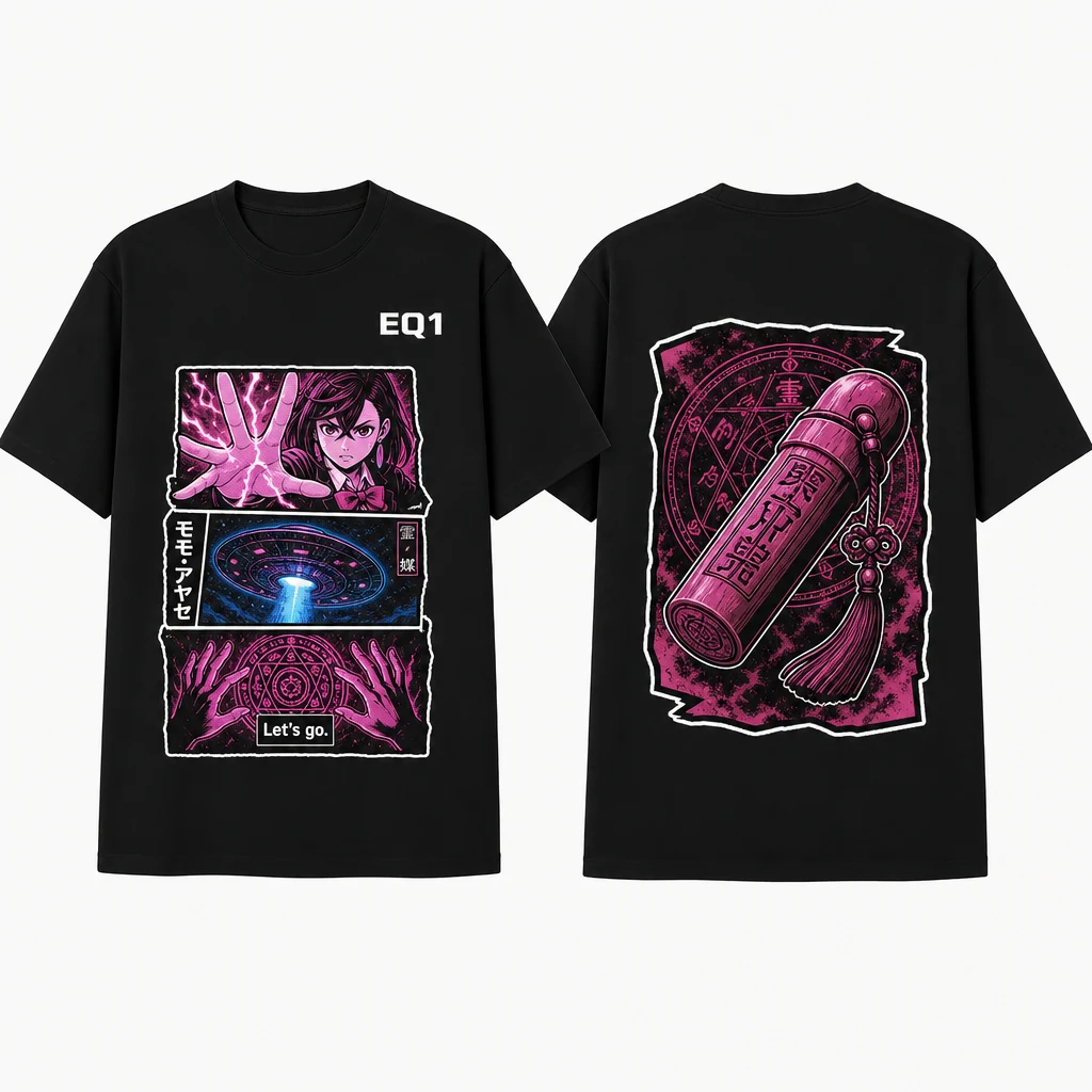 Momo Ayase Panel Stack T-shirt — product front and back view