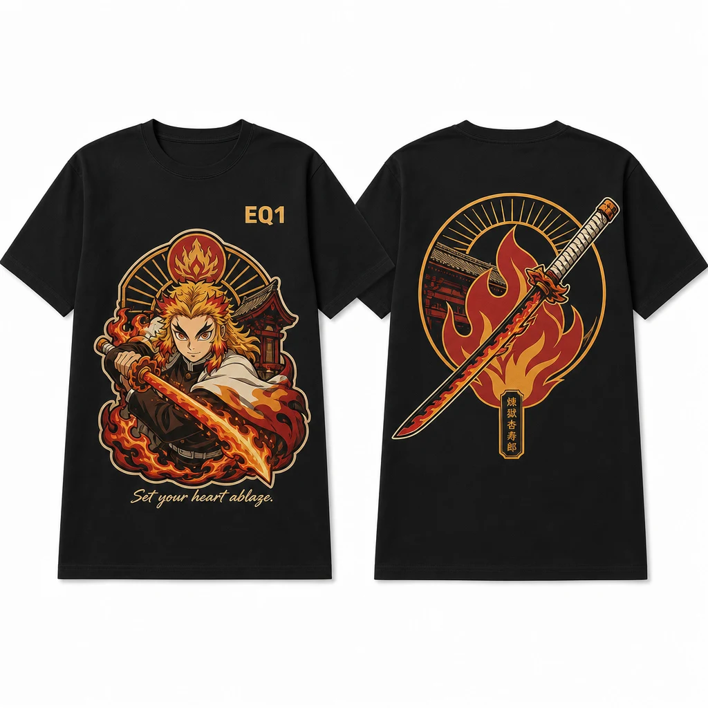 Kyojuro Rengoku Environment Fragment T-shirt — product front and back view