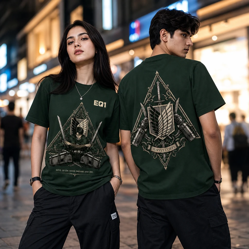 Levi Ackerman Relic Shrine T-shirt — on-model front and back view