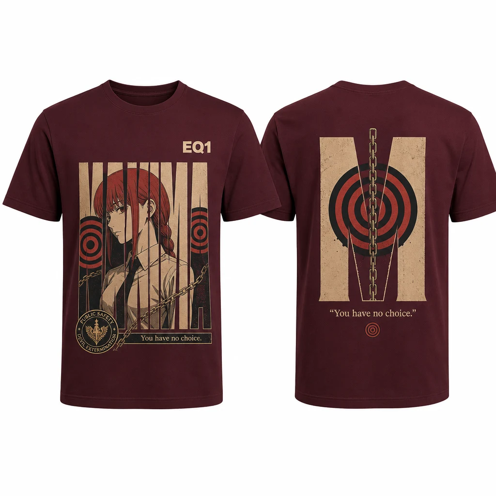 Makima Typography Tower T-shirt — product front and back view