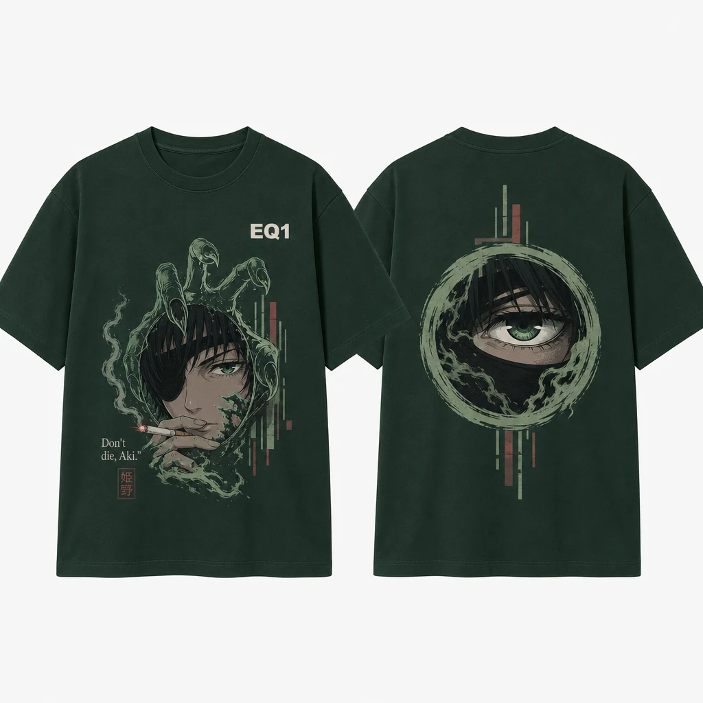Himeno Eyes and Power T-shirt — product front and back view