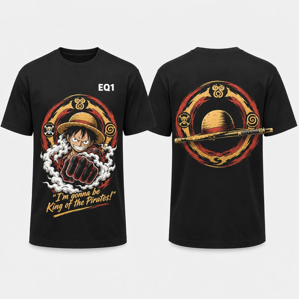 Monkey D. Luffy Elemental Halo T-shirt — product front and back view