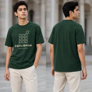 Break the Pattern Displaced Order T-shirt — on-model front and back view