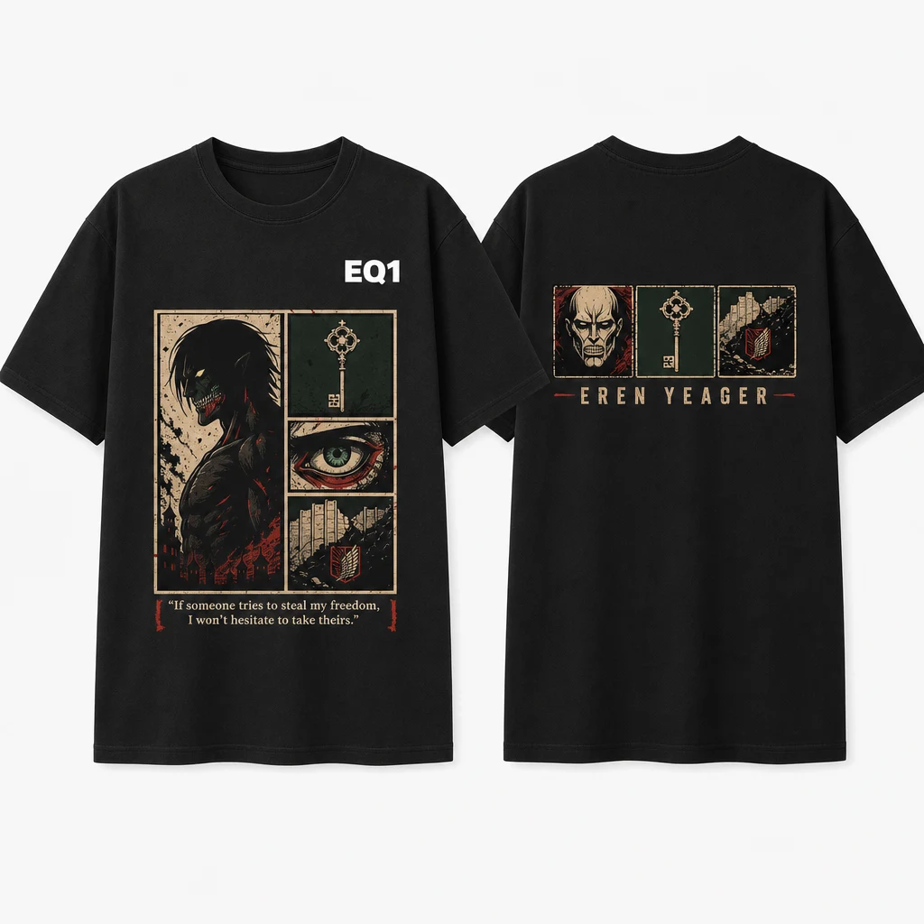 Eren Yeager Emblem Grid T-shirt — product front and back view