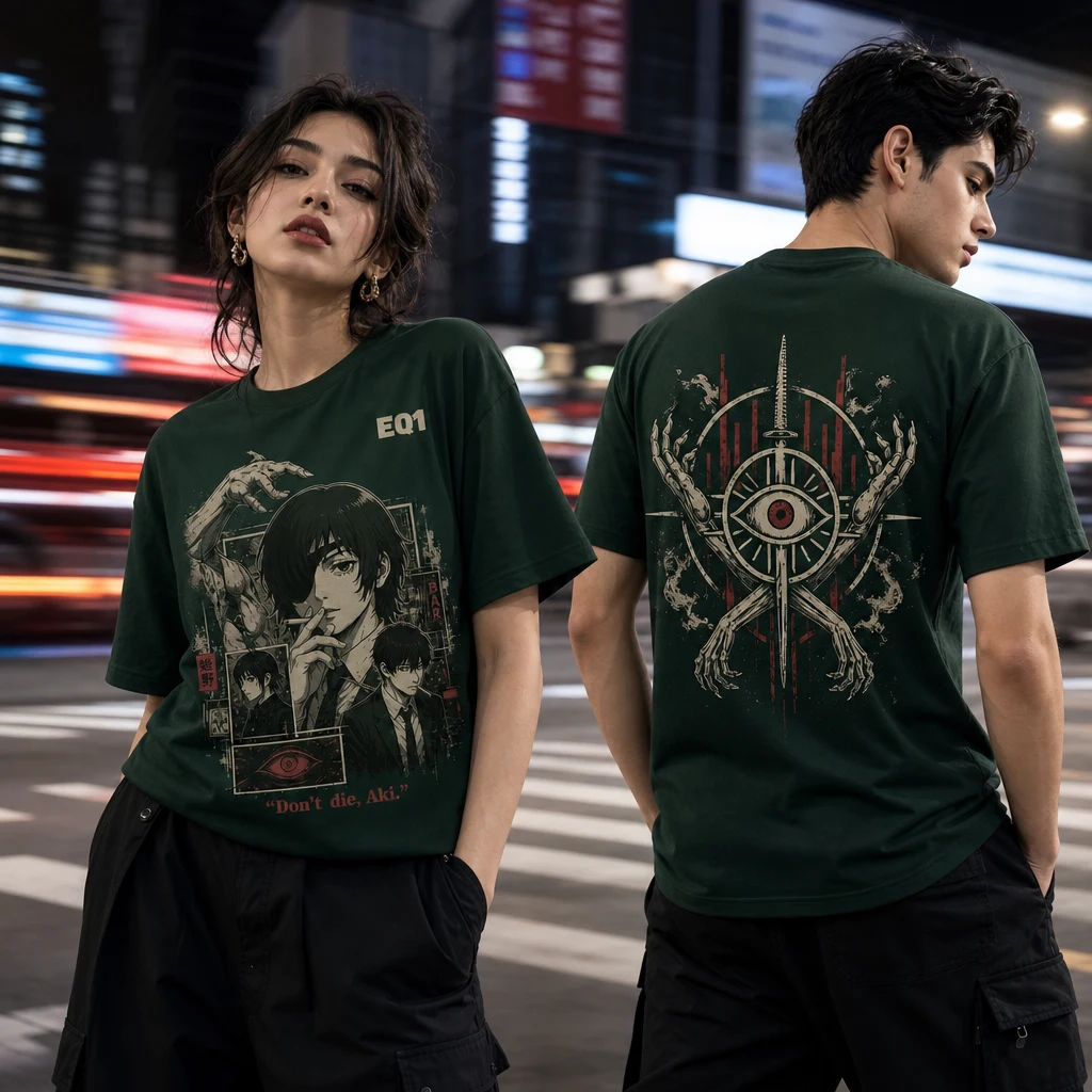 Himeno Collection Finale T-shirt — on-model front and back view