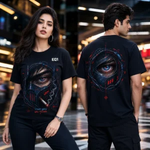 Kiwi Eyes and Power T-shirt — on-model front and back view