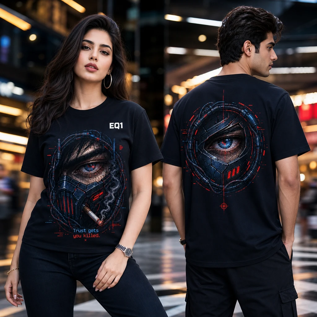 Kiwi Eyes and Power T-shirt — on-model front and back view