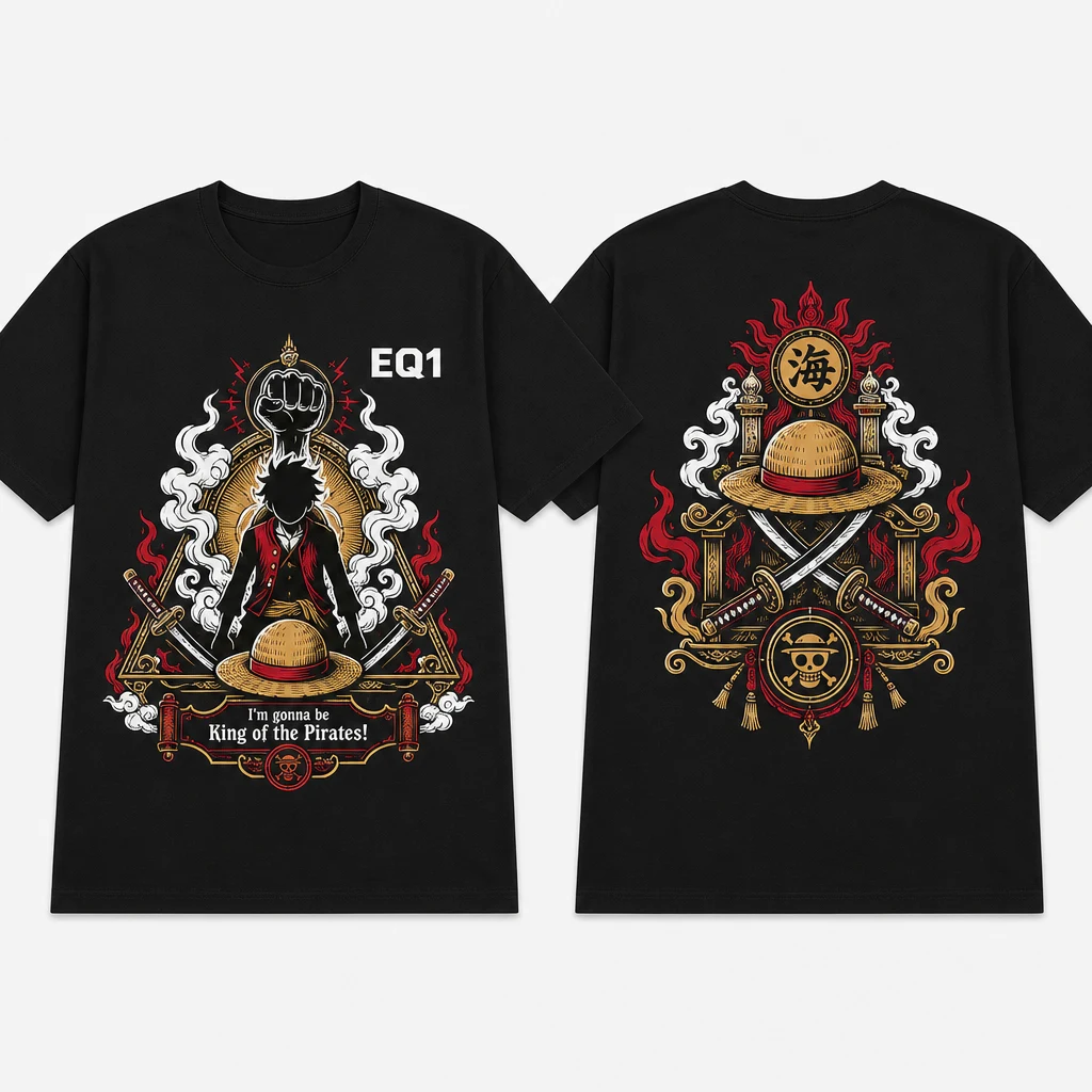 Monkey D. Luffy Relic Shrine T-shirt — product front and back view