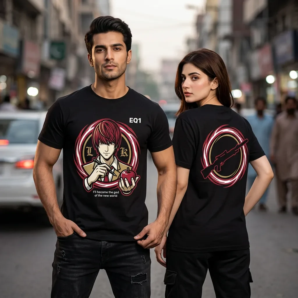 Light Yagami Elemental Halo T-shirt — on-model front and back view