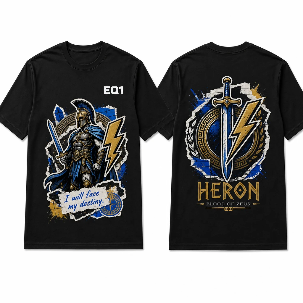 Heron Sticker Crest T-shirt — product front and back view