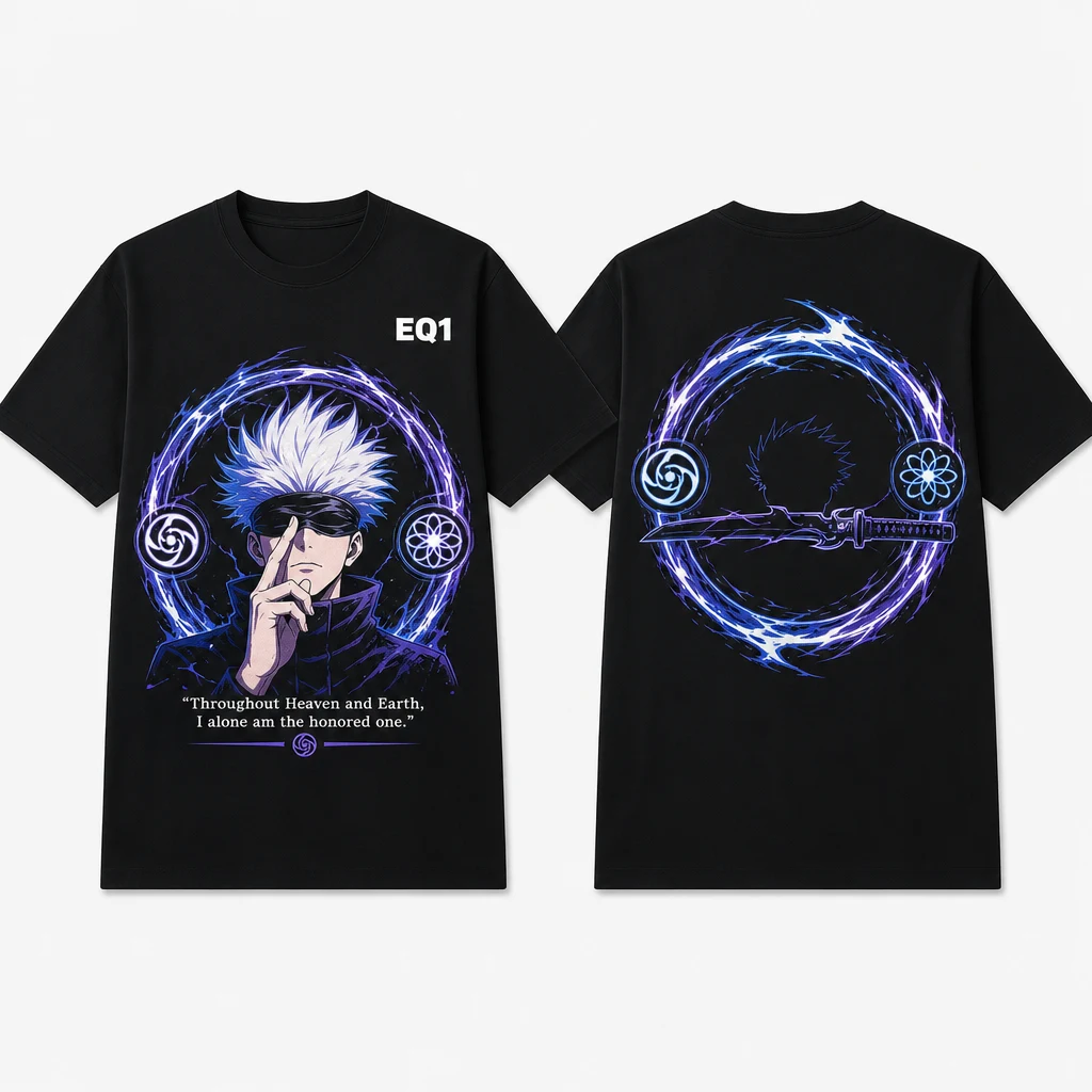Satoru Gojo Elemental Halo T-shirt — product front and back view