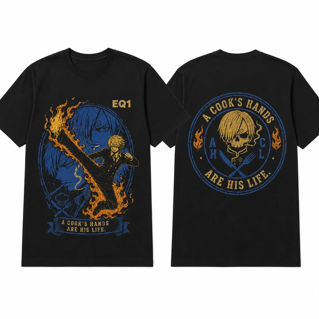 Sanji Distressed Stamp T-shirt — product front and back view
