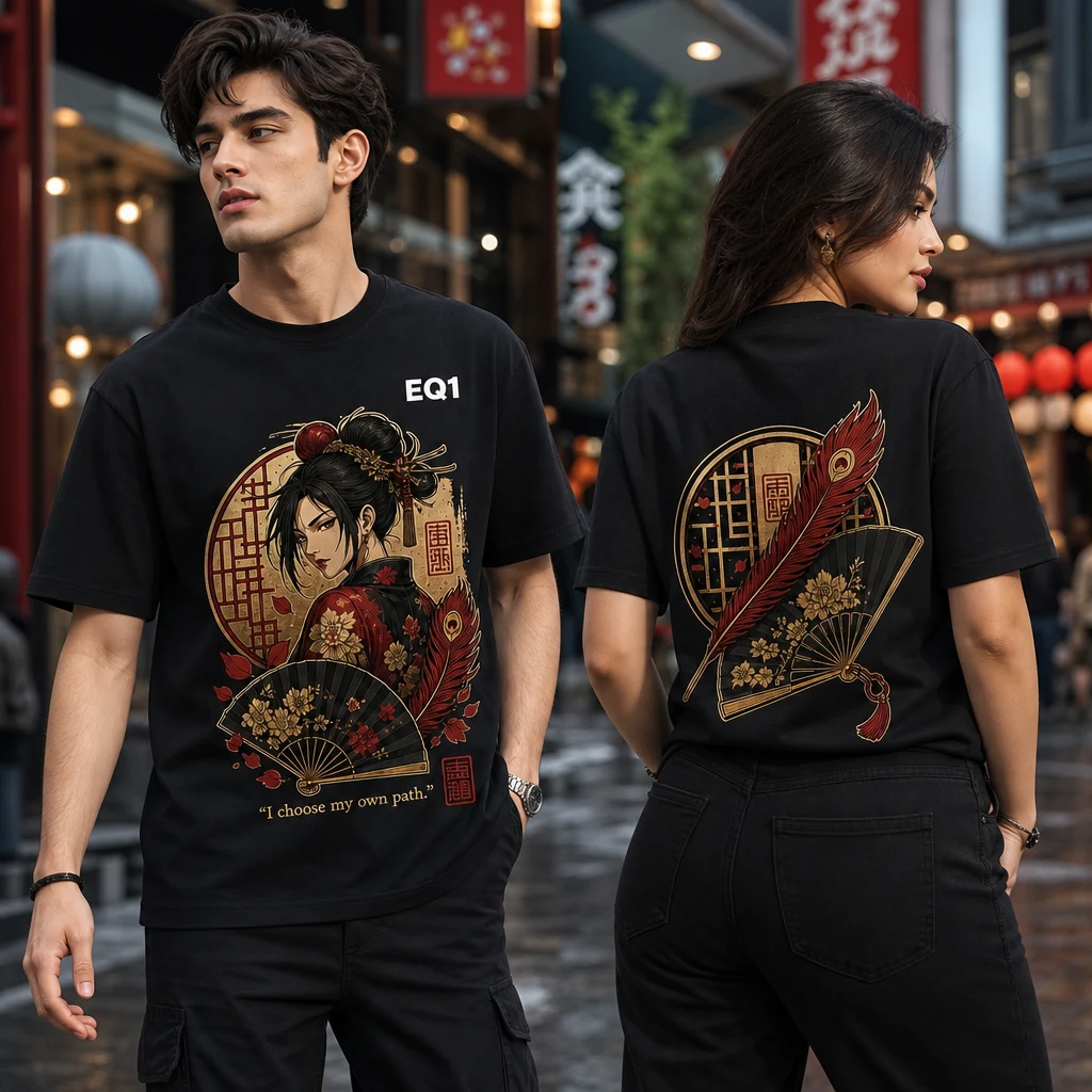 Akemi Environment Fragment T-shirt — on-model front and back view