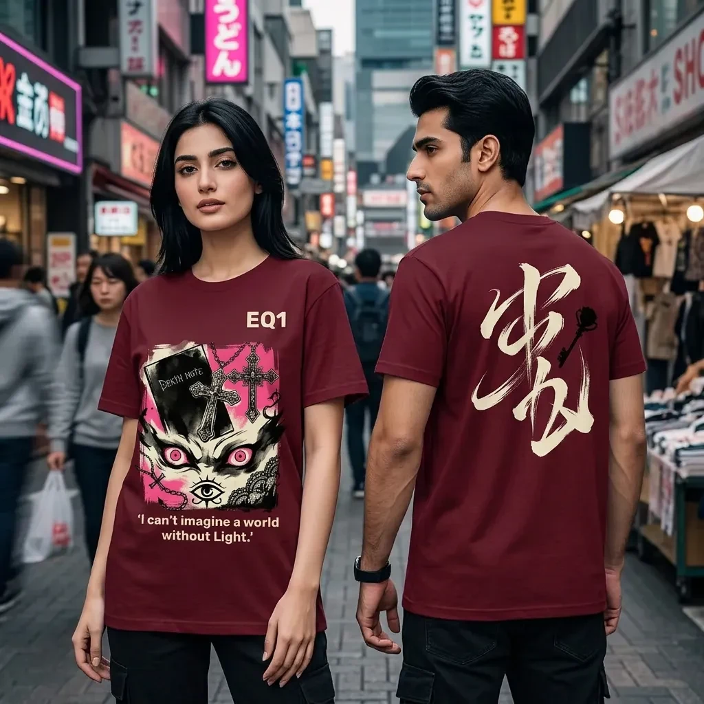 Misa Amane Monochrome Ink T-shirt — on-model front and back view