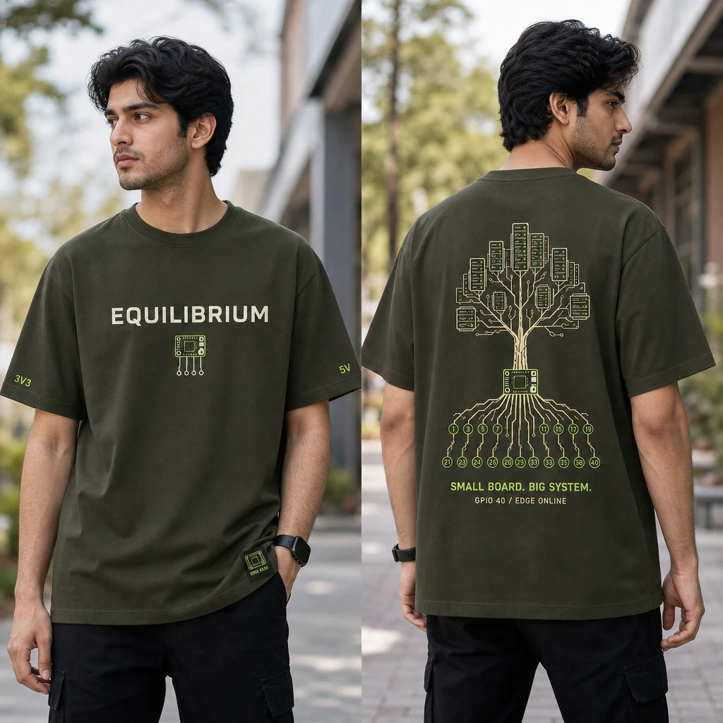 Pocket Mainframe Edge Seed T-shirt — on-model front and back view