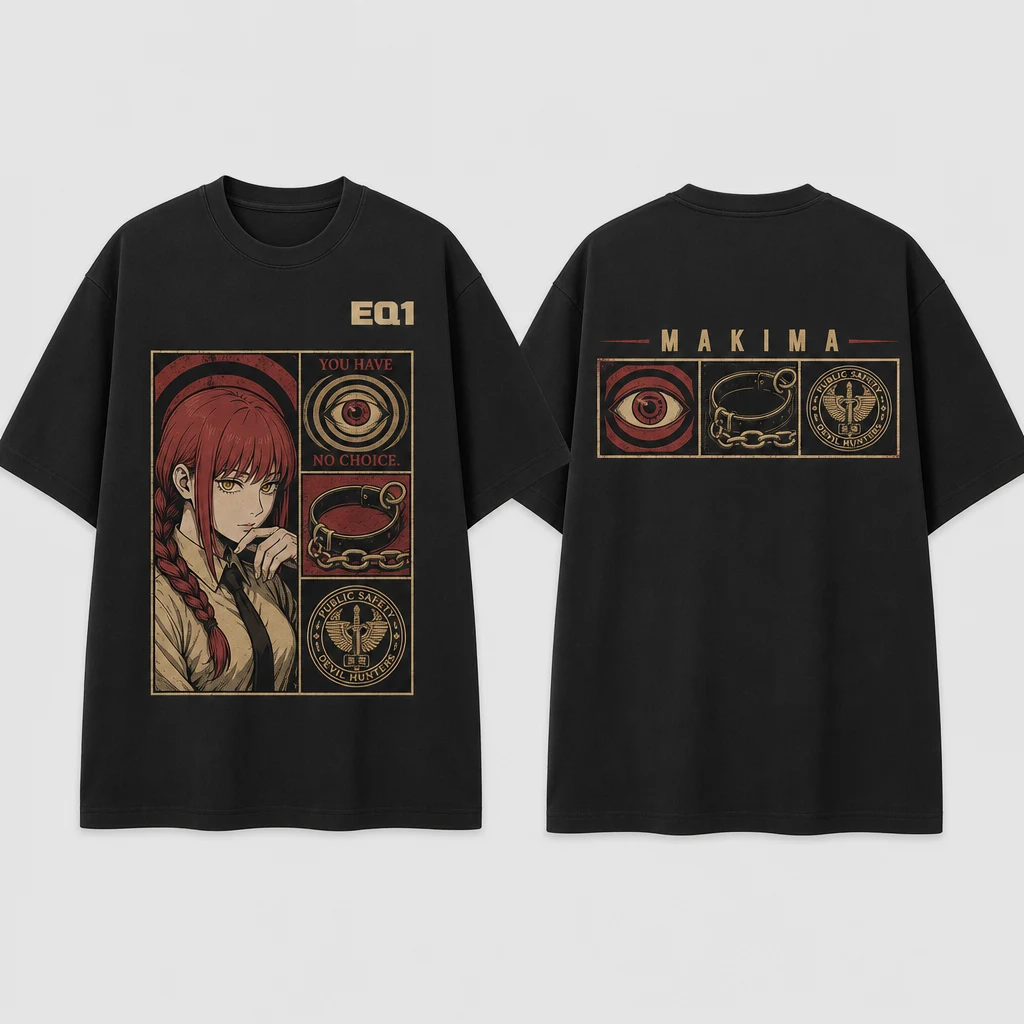 Makima Emblem Grid T-shirt — product front and back view